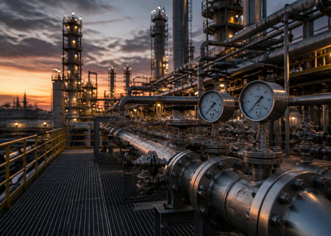 Process pipework and valves on an oil and gas installation